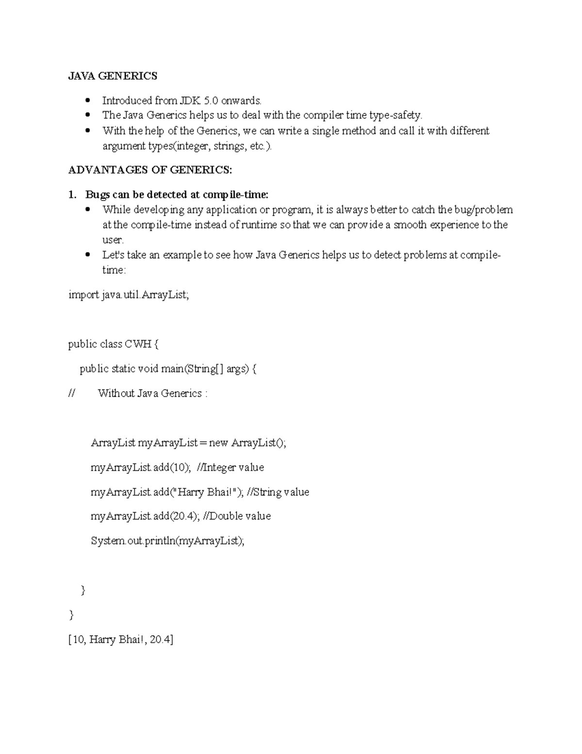 JAVA Generics - JAVA GENERICS Introduced from JDK 5 onwards. The Java ...
