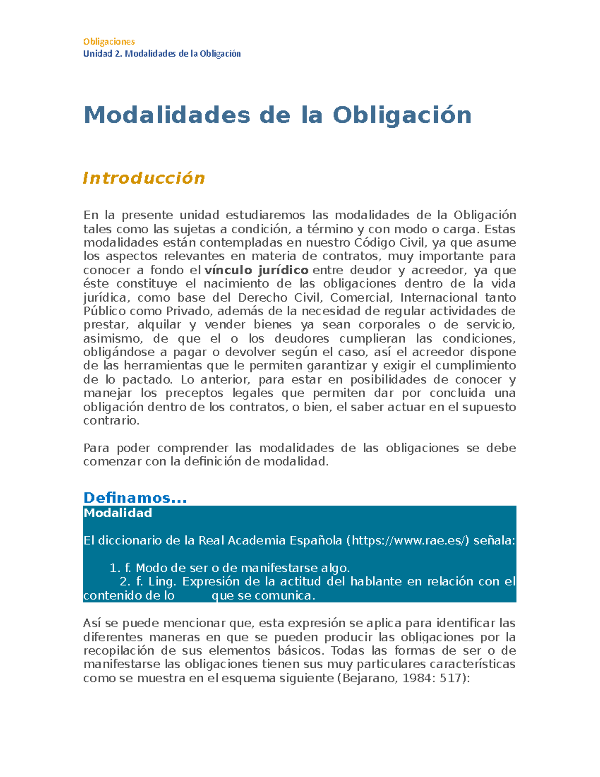 Modalidades De La Obligación - Unidad 2. Modalidades De La Obligación ...