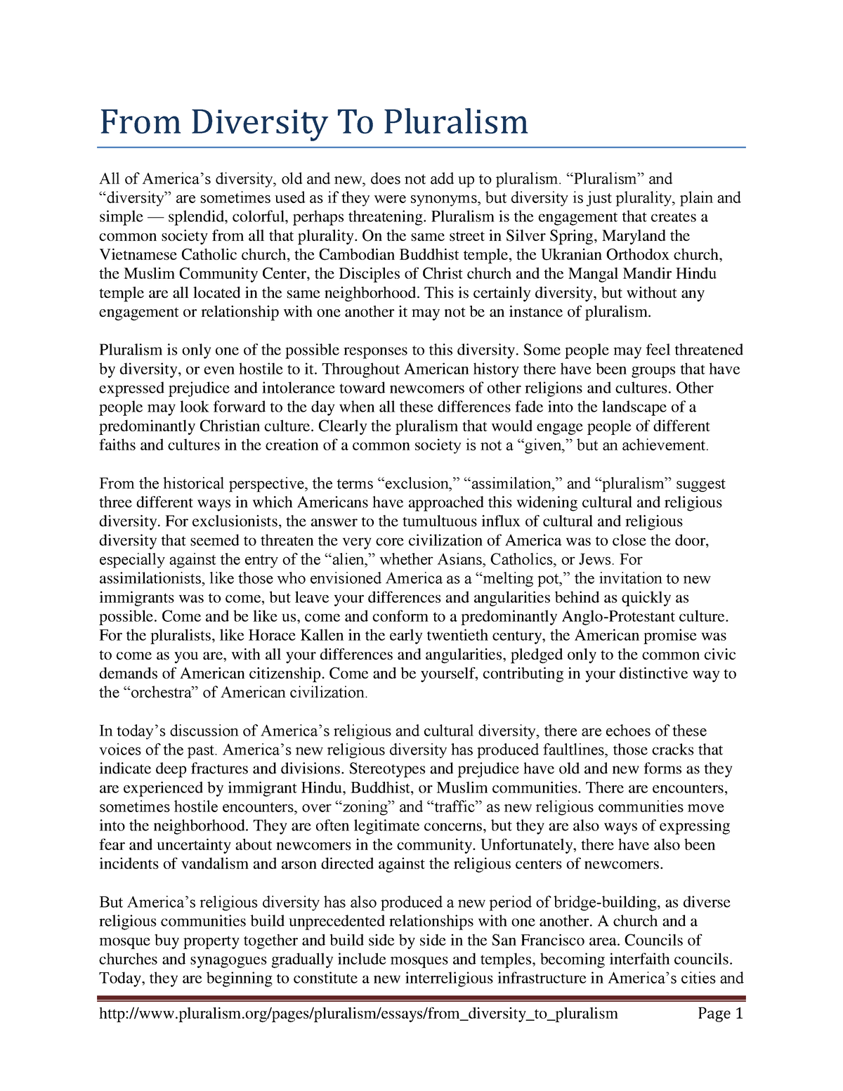 From+Diversity+to+Pluralism - Pluralism/pages/pluralism/essays/from ...