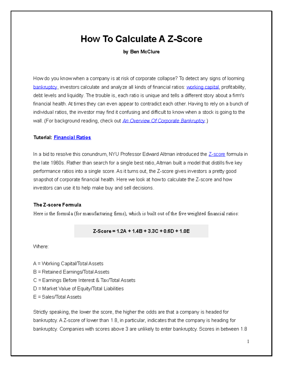 Altman ZScore How To Calculate A ZScore How To Calculate A Ben McClure How do you know when
