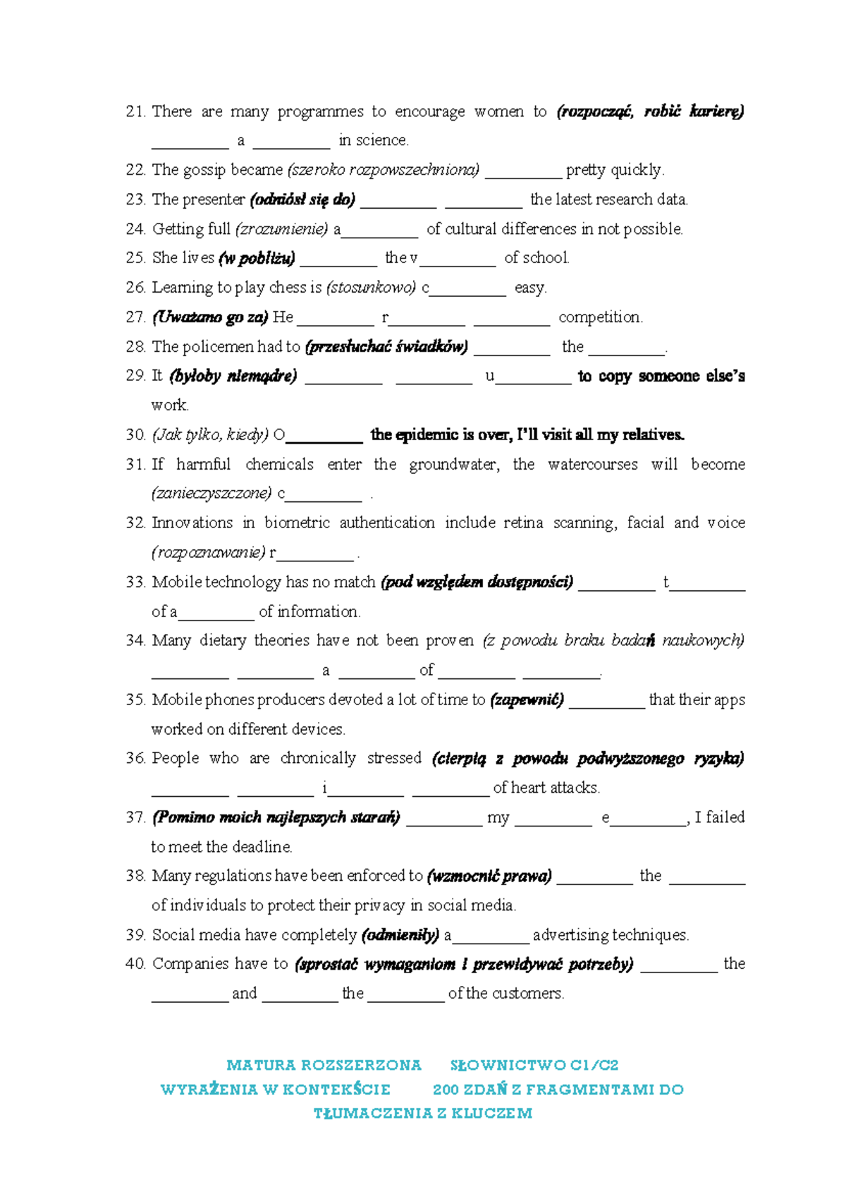 Slownictwo - gramatyka - MATURA ROZSZERZONA S OWNICTWO C1/C WYRA ENIA W ...