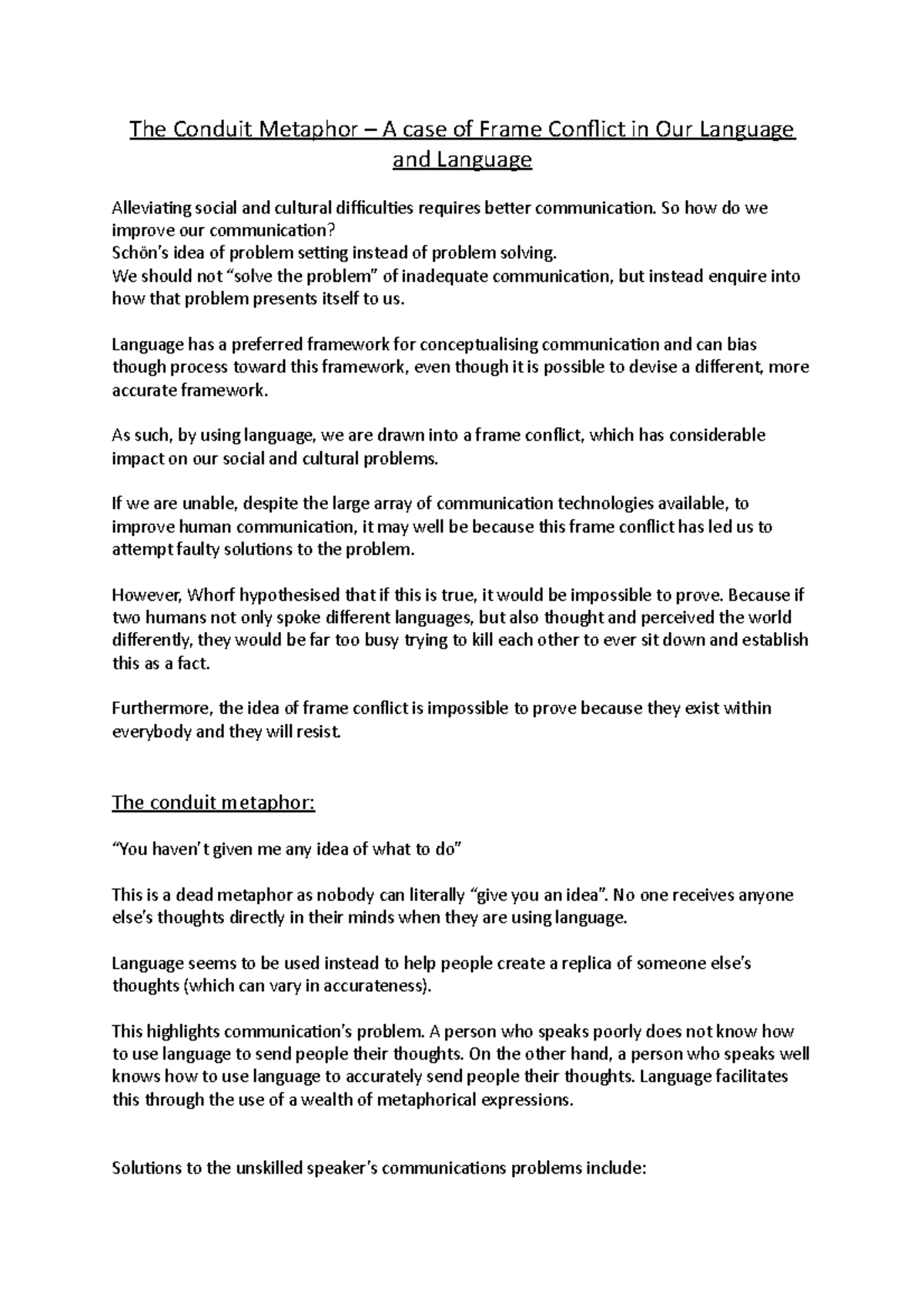 3A Lecture digital communication 19/20 The Conduit Metaphor A