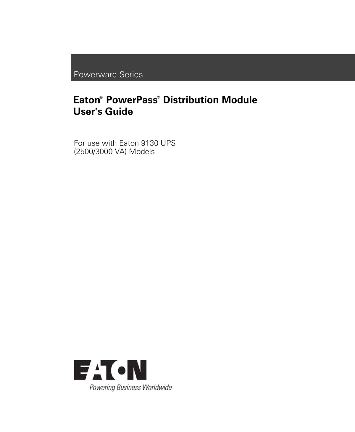 Eaton 9130 PDM User Guide Powerware Series Eaton PowerPass