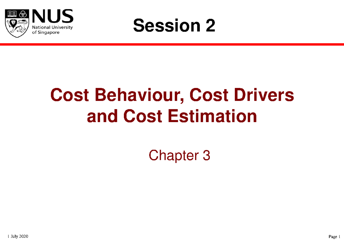 Week 02 Cost Behaviour, Cost Driver & Cost Estimation Student Version ...