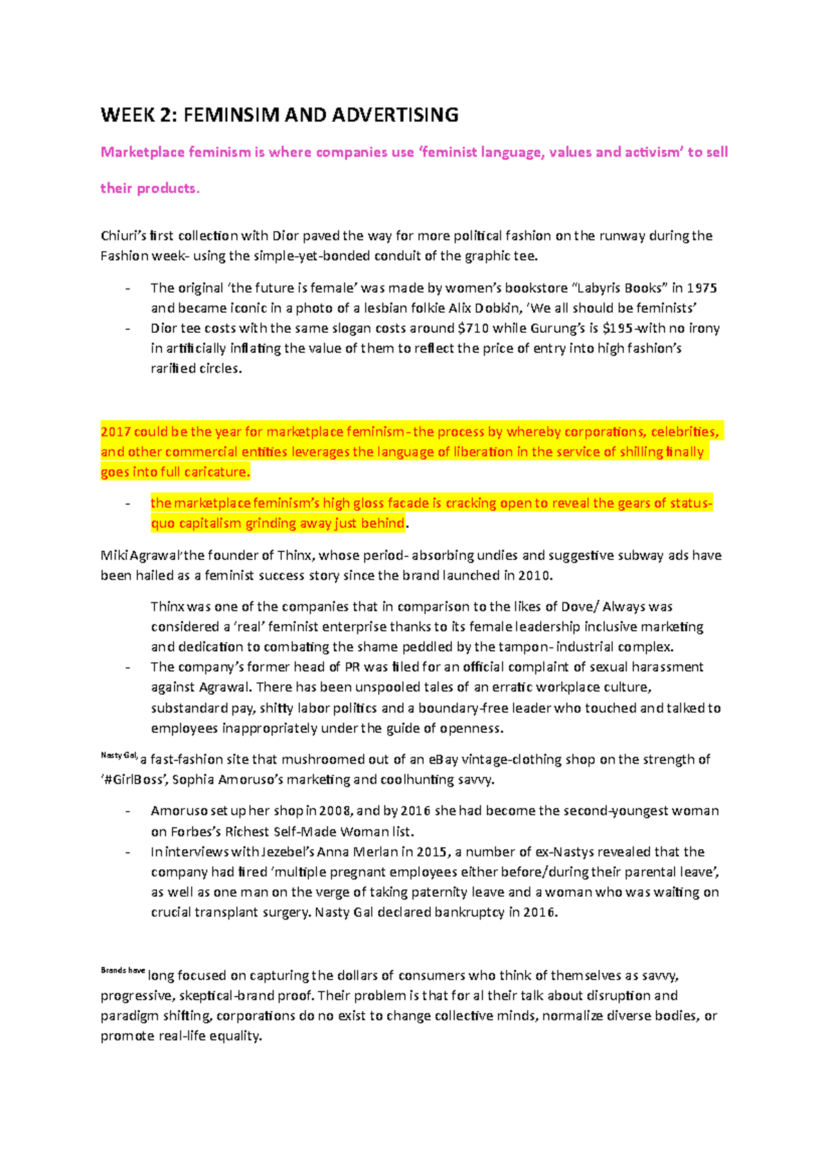 JAN 17TH- WEEK 2 - GSWS Notes - WEEK 2: FEMINSIM AND ADVERTISING ...