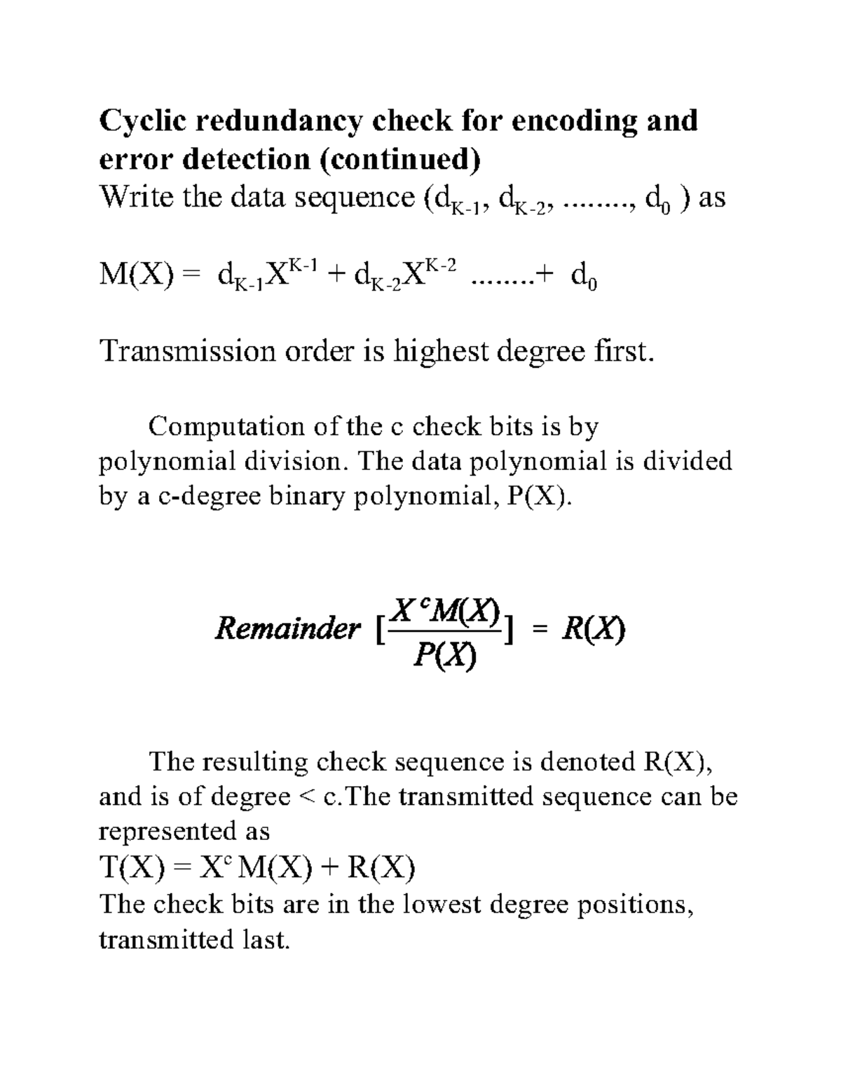L12 - Lecture 12 - Cyclic redundancy check for encoding and error ...