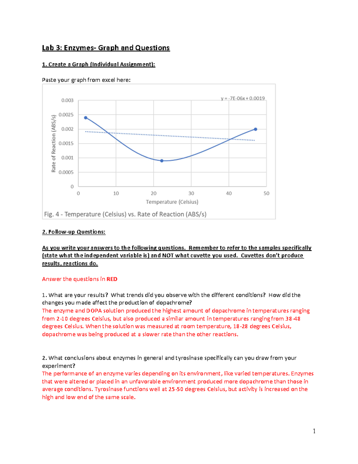 Lab 3 postlab PostLab Questions for Lab 3 in Scott's Class 1 Lab 3 Enzymes Graph and