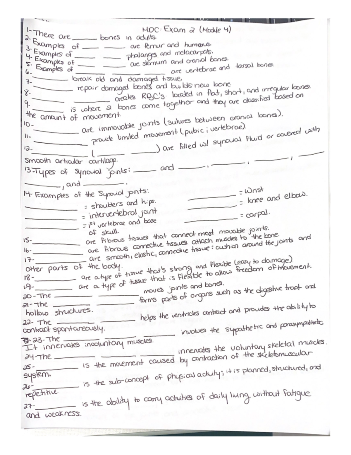 MDC Exam 2 - Exam practice - There are MDC Exam 2 (Module 4) bones in ...