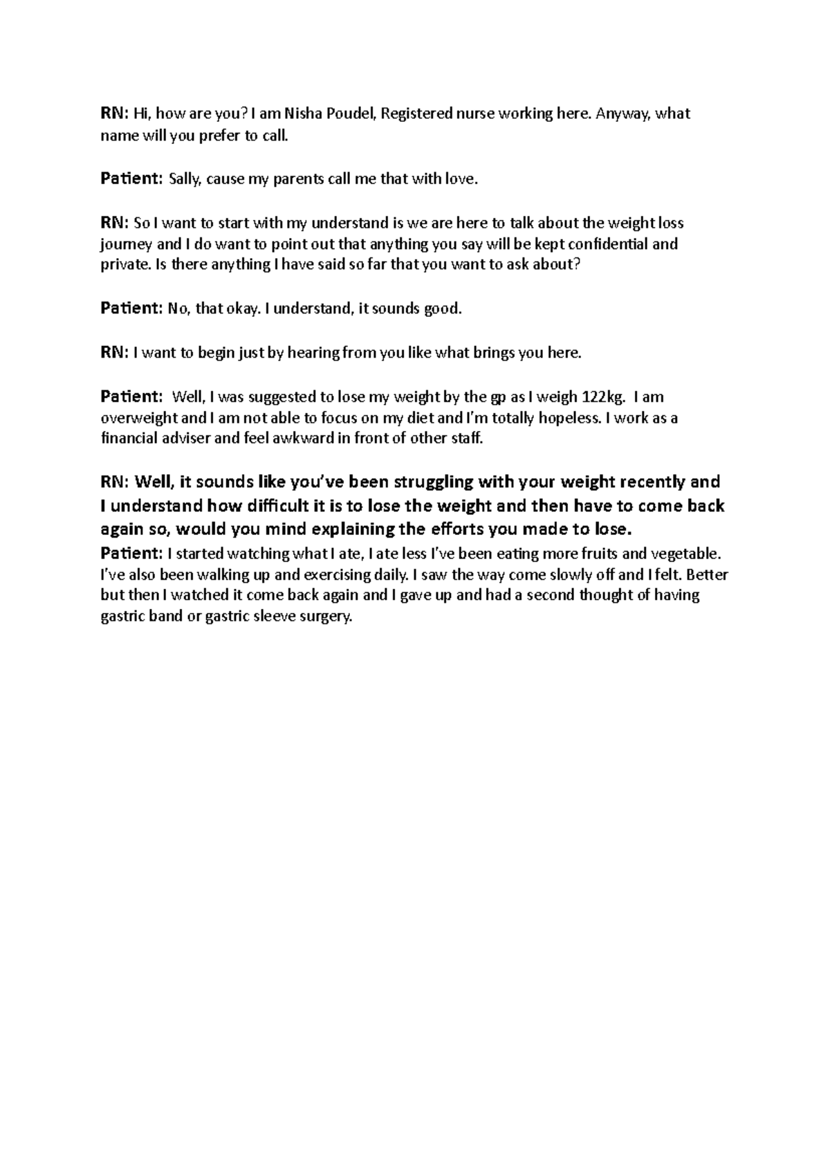 HLSC111 Script - Assessments - RN: Hi, how are you? I am Nisha Poudel ...