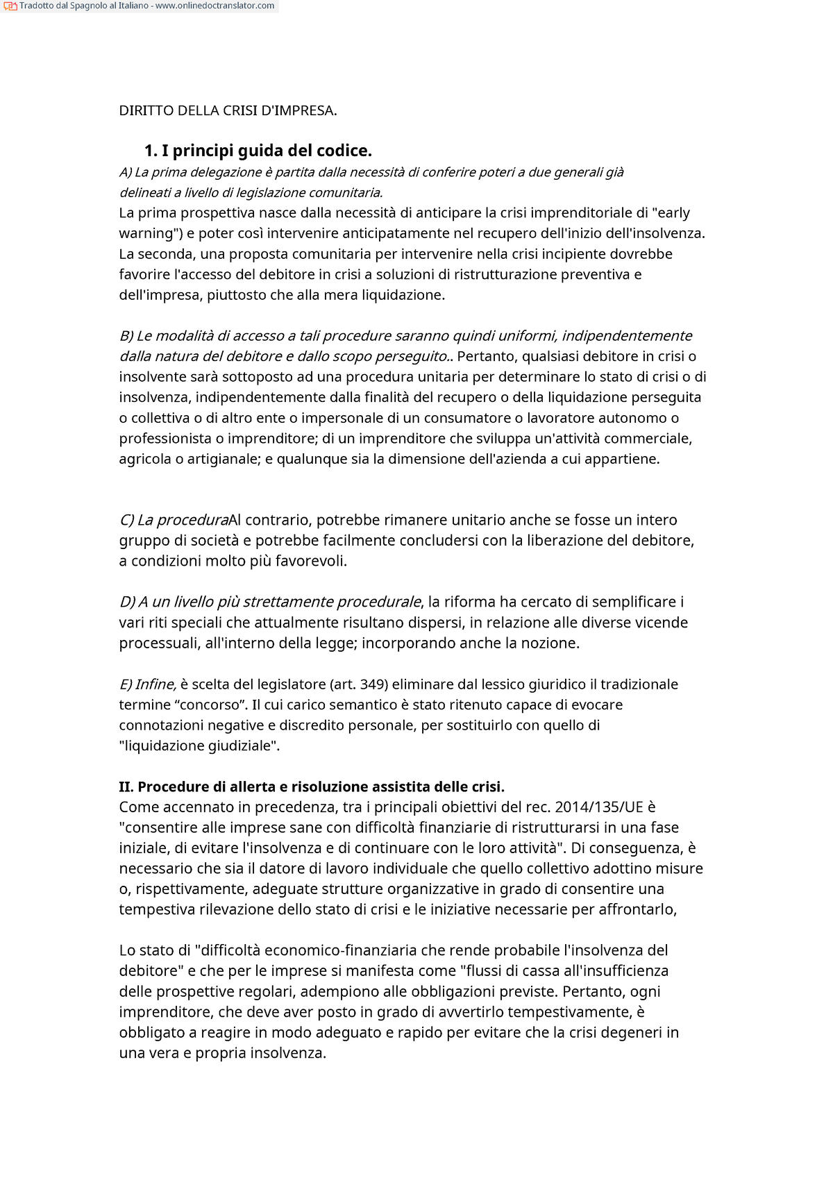 Crisi D' Impresa Italiano - DIRITTO DELLA CRISI D'IMPRESA. 1. I ...