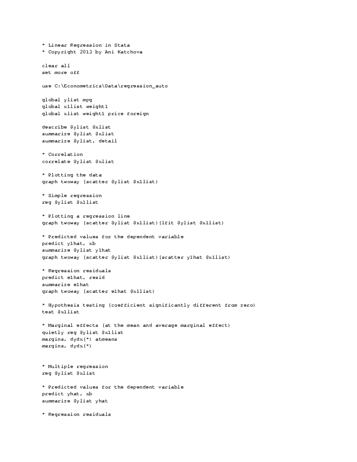 Linear Regression Stata Program and Output.pdf - Linear Regression in ...