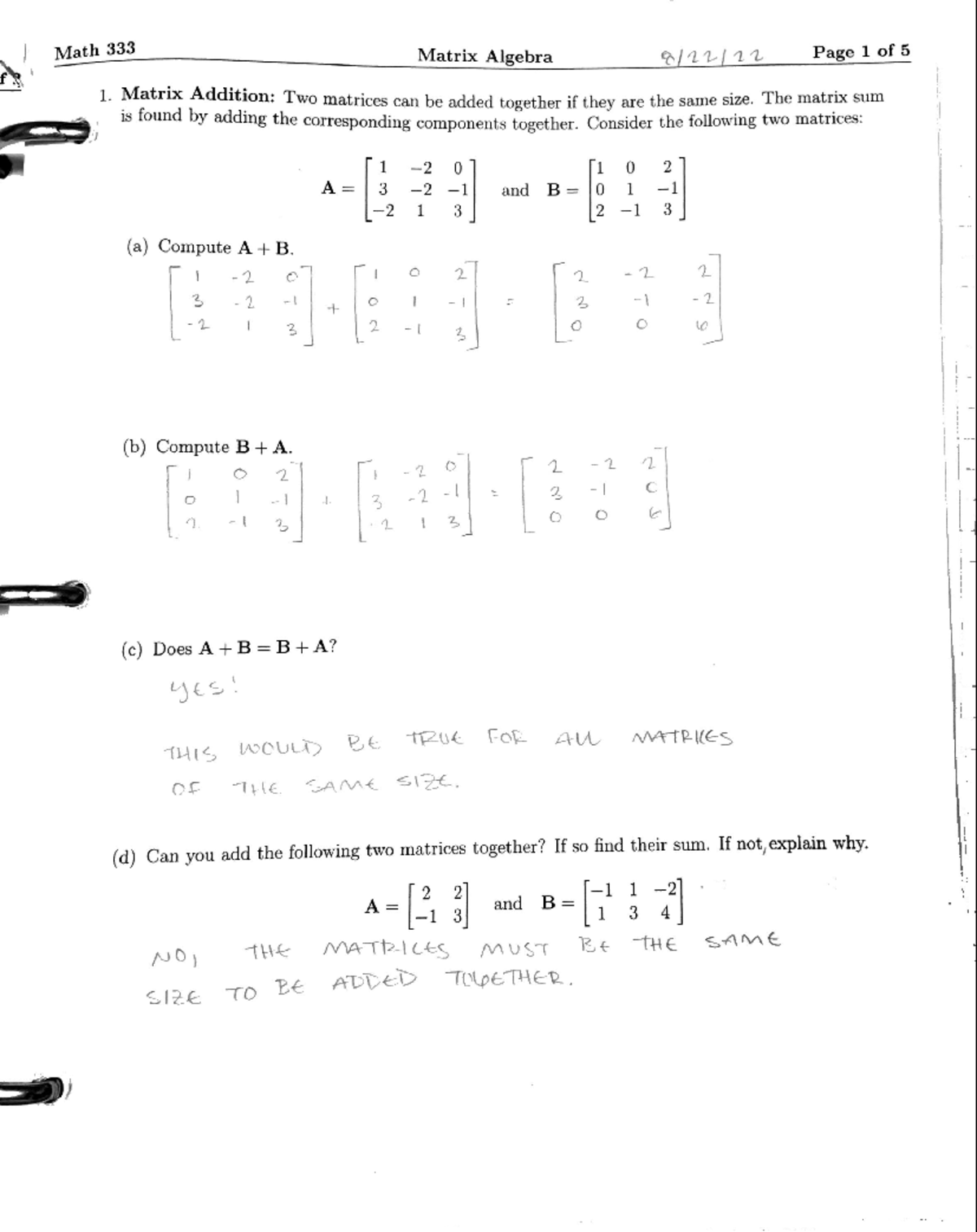Maxtrix Algebra MATH 333 Studocu