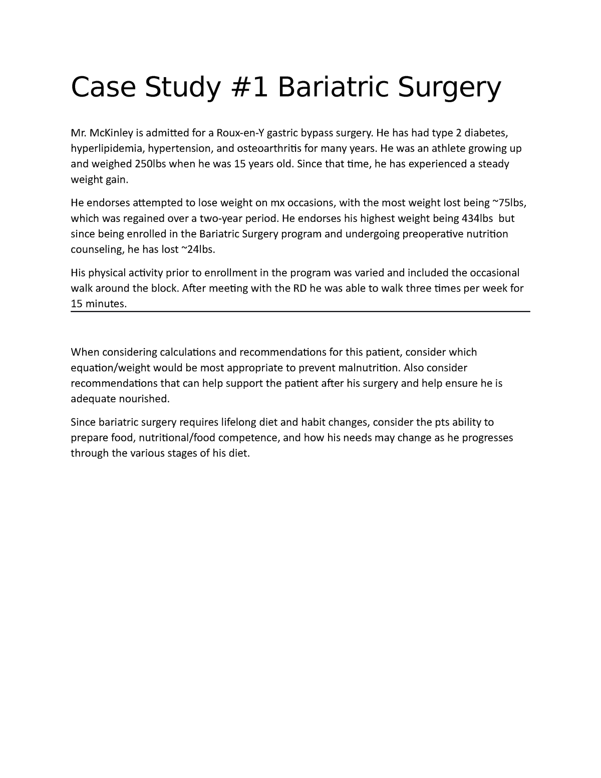 a case study on bariatric surgery
