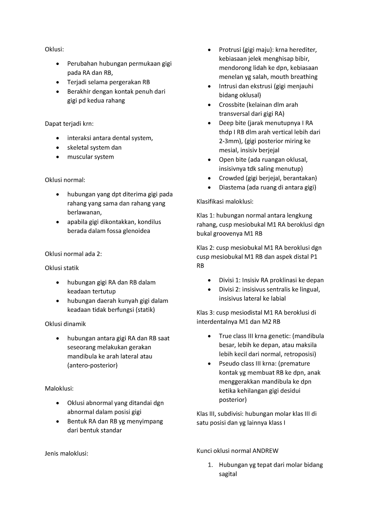 Rangkuman Ujian Topik 2 - Oklusi: Perubahan Hubungan Permukaan Gigi ...