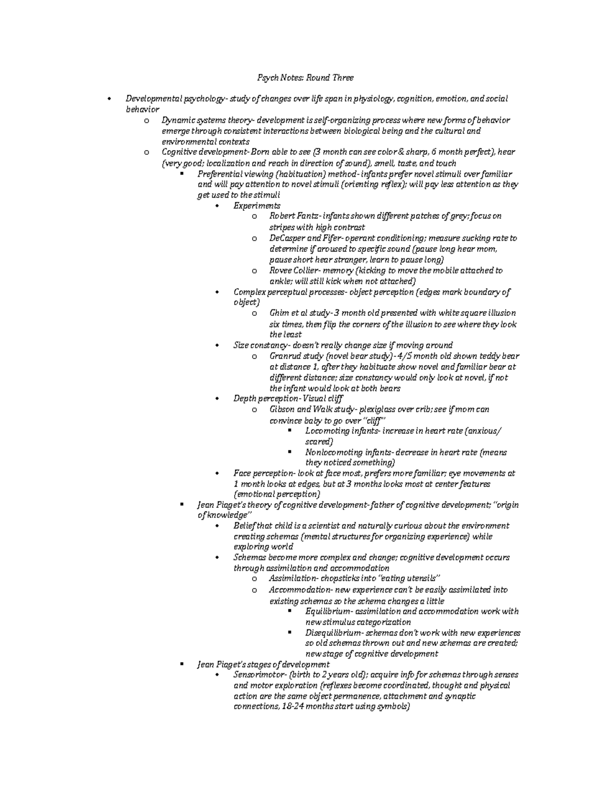 Exam three notes psych Psych Notes Round Three Developmental
