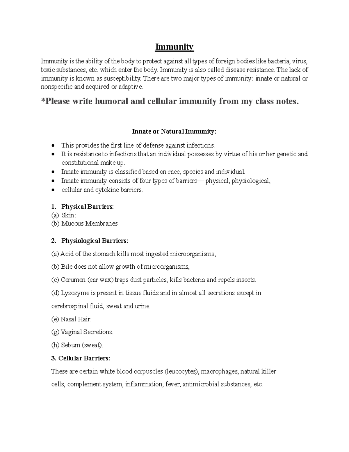 Unit 3 notes part 1 - Biotechnology - Immunity Immunity is the ability ...