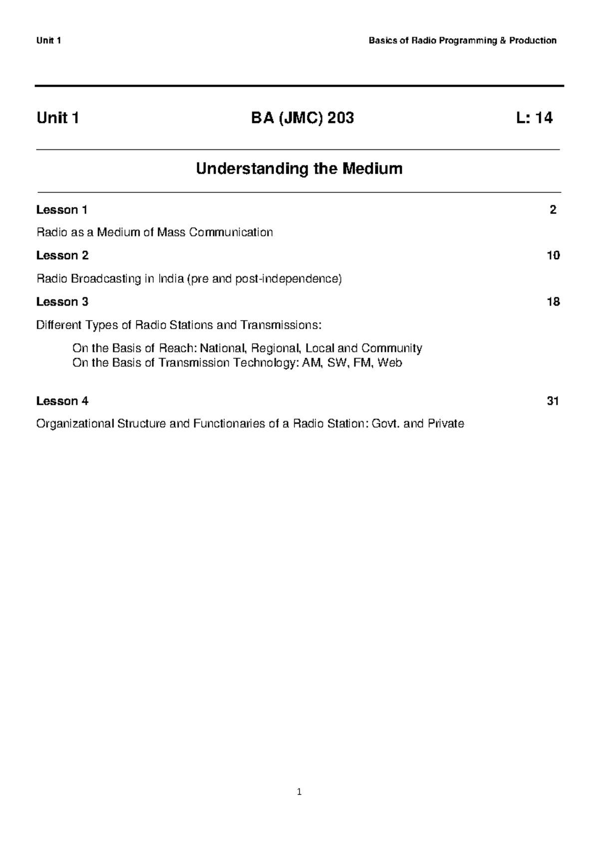 Radio notes unit 1 sem 3 - Unit 1 Basics of Radio Programming ...