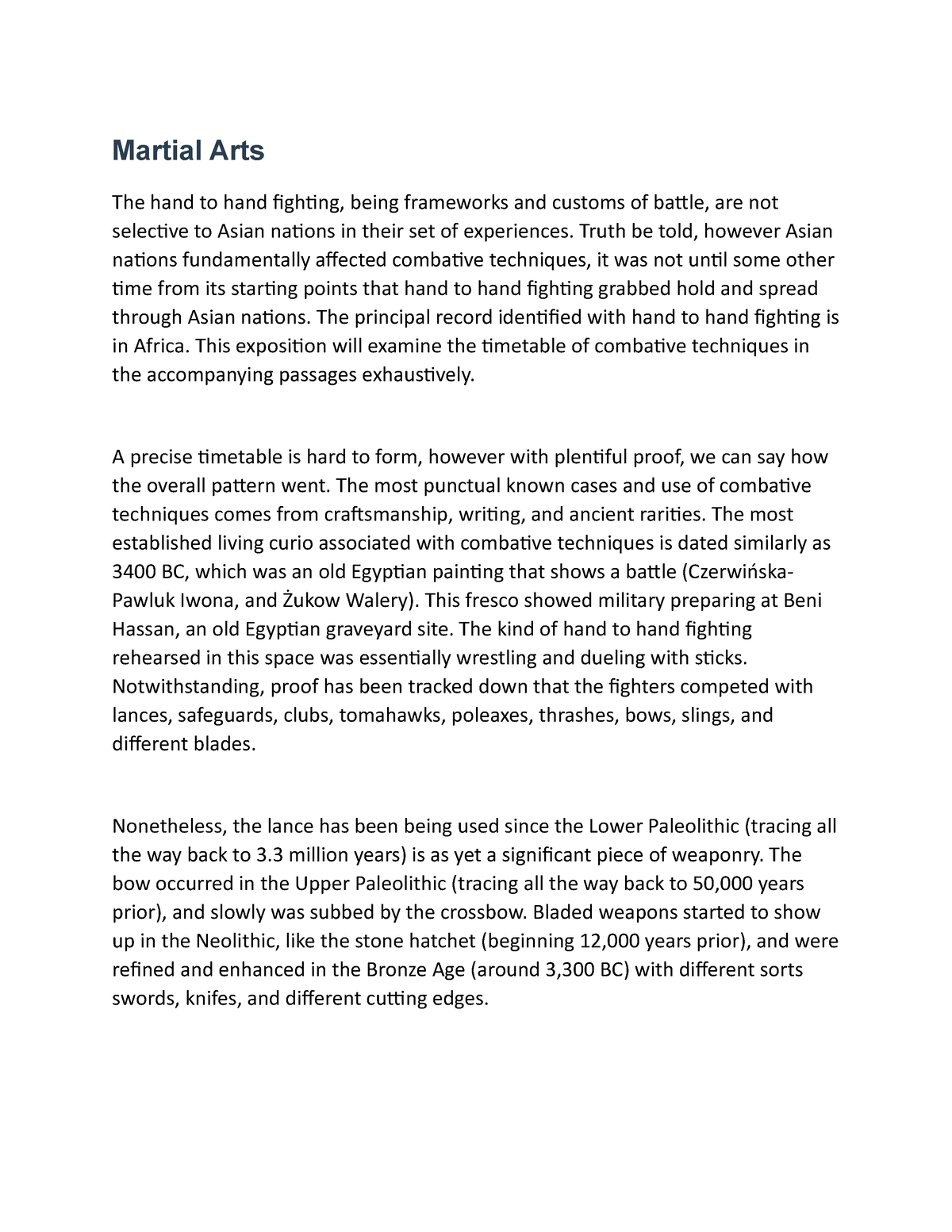 martial arts essay in english