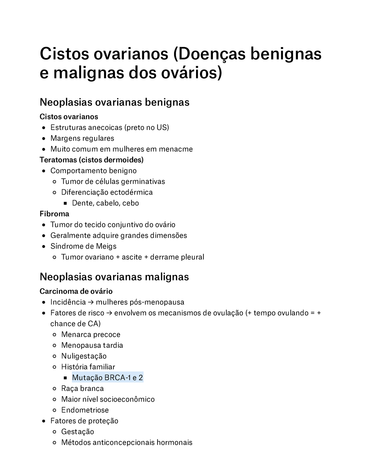 Cistos ovarianos e outras massas ovarianas benignas - Problemas de