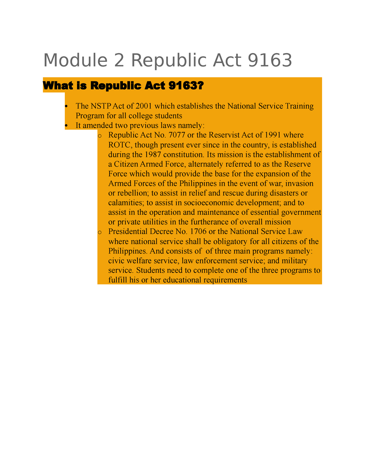 Module 2 Republic Act 9163 - Module 2 Republic Act 9163 What is ...