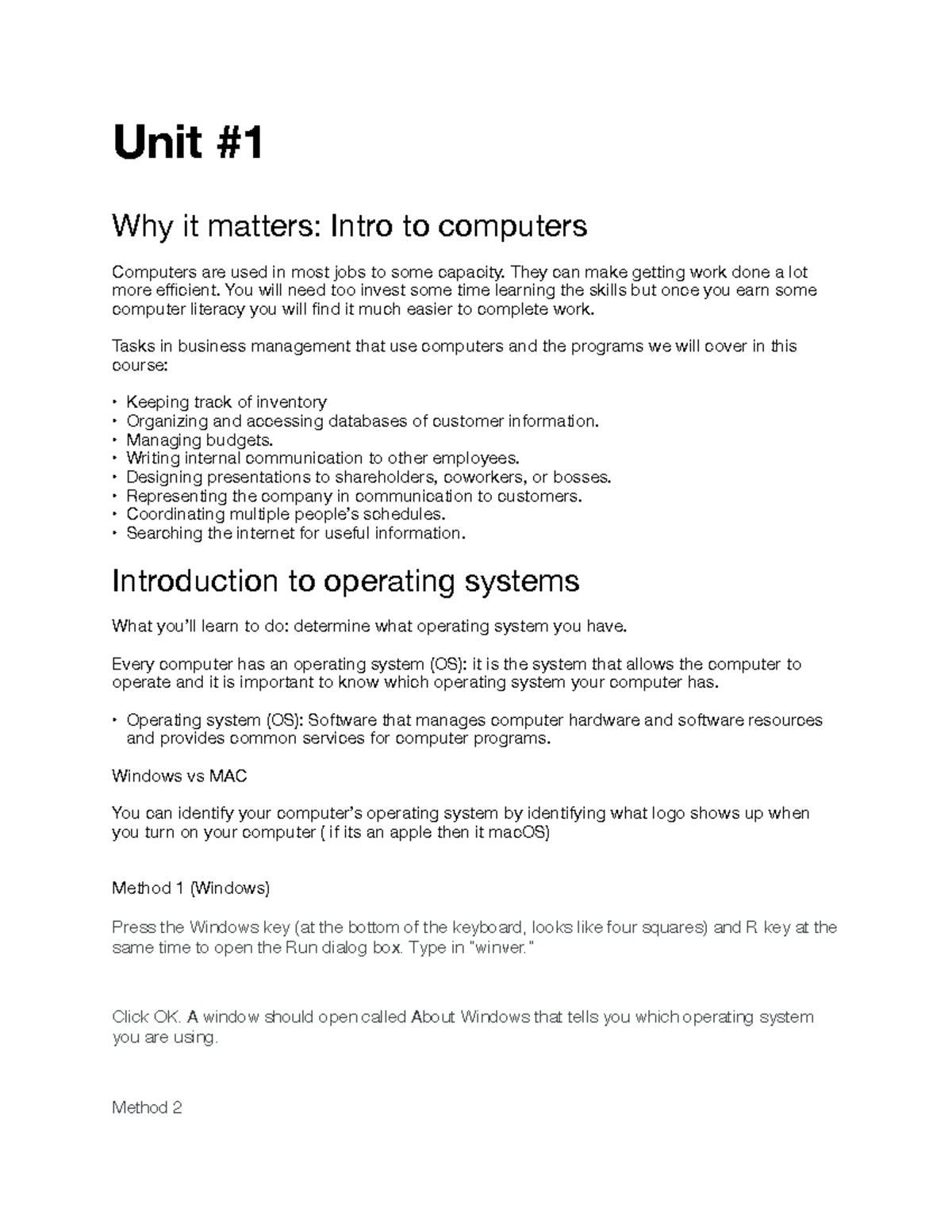 Computer Class Notes - The teachers name is Mr. Matt Henry - Unit Why ...