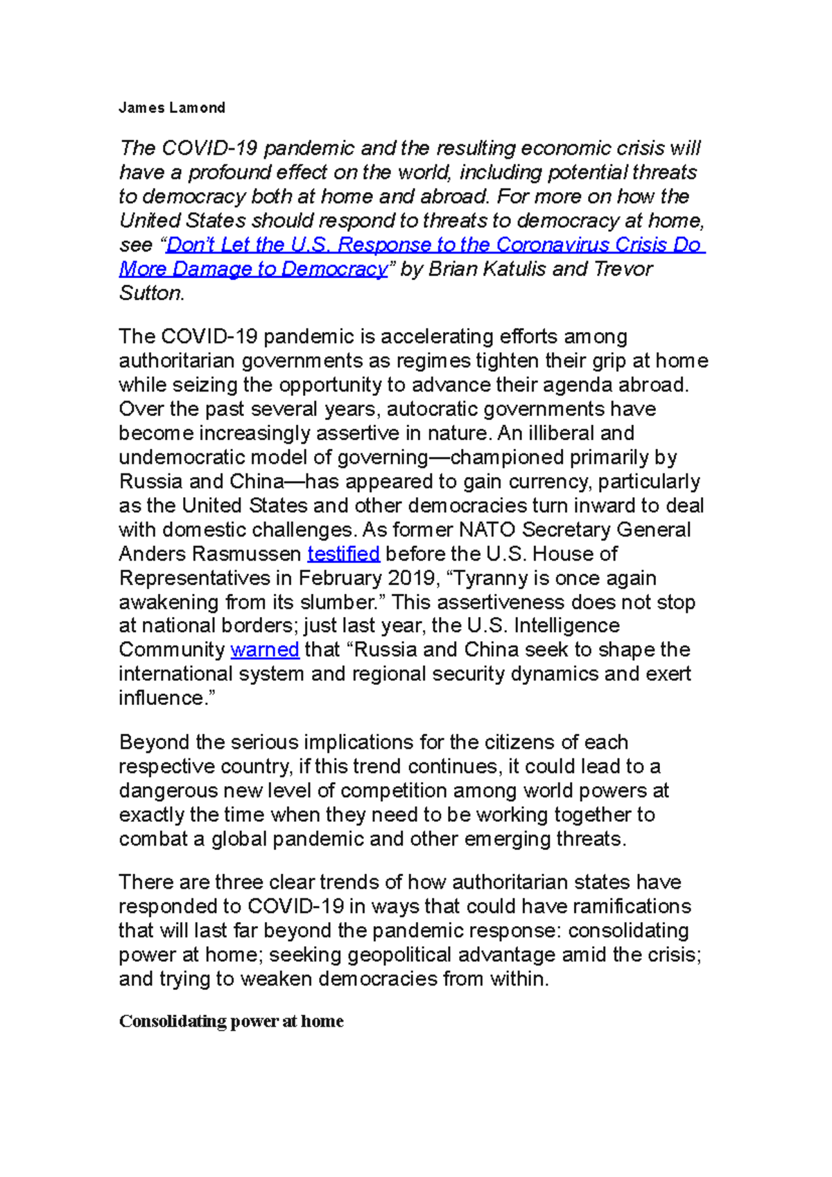 Authoritarian Regimes Seek To Take Advantage - James Lamond The COVID ...
