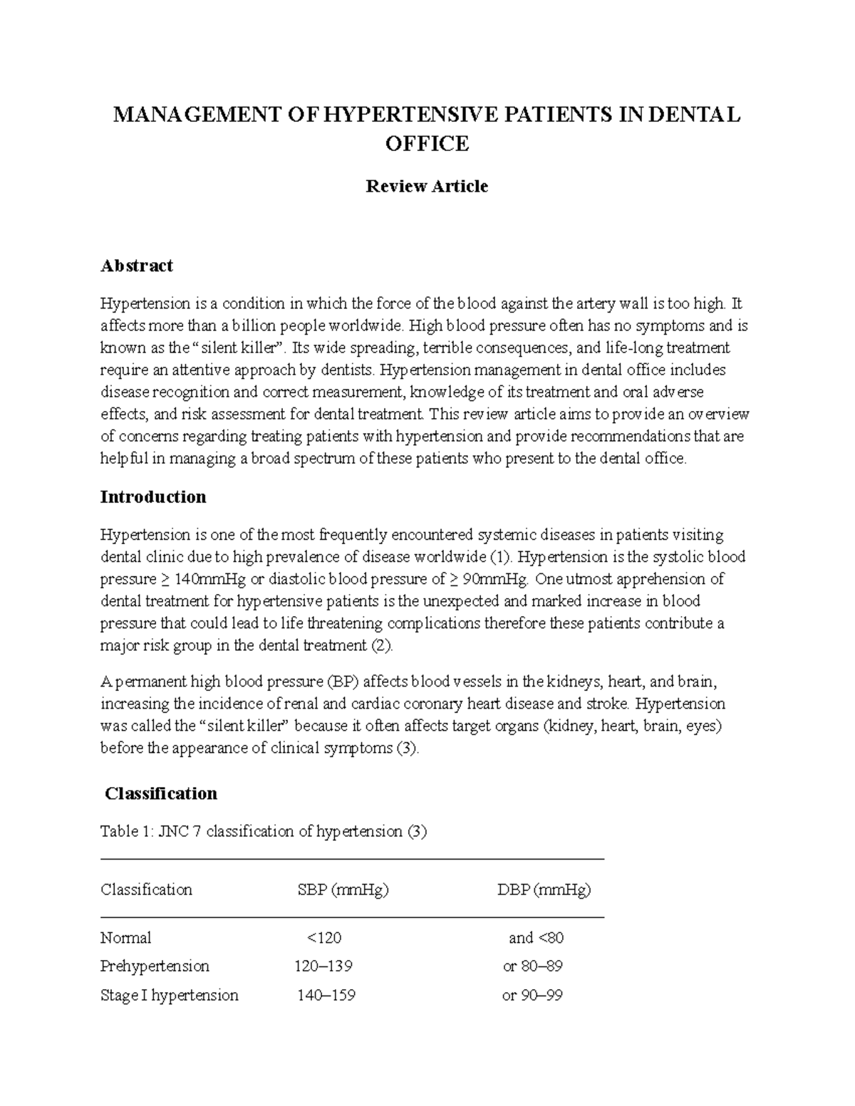 Management OF Hypertensive Patients IN Dental Office MANAGEMENT OF