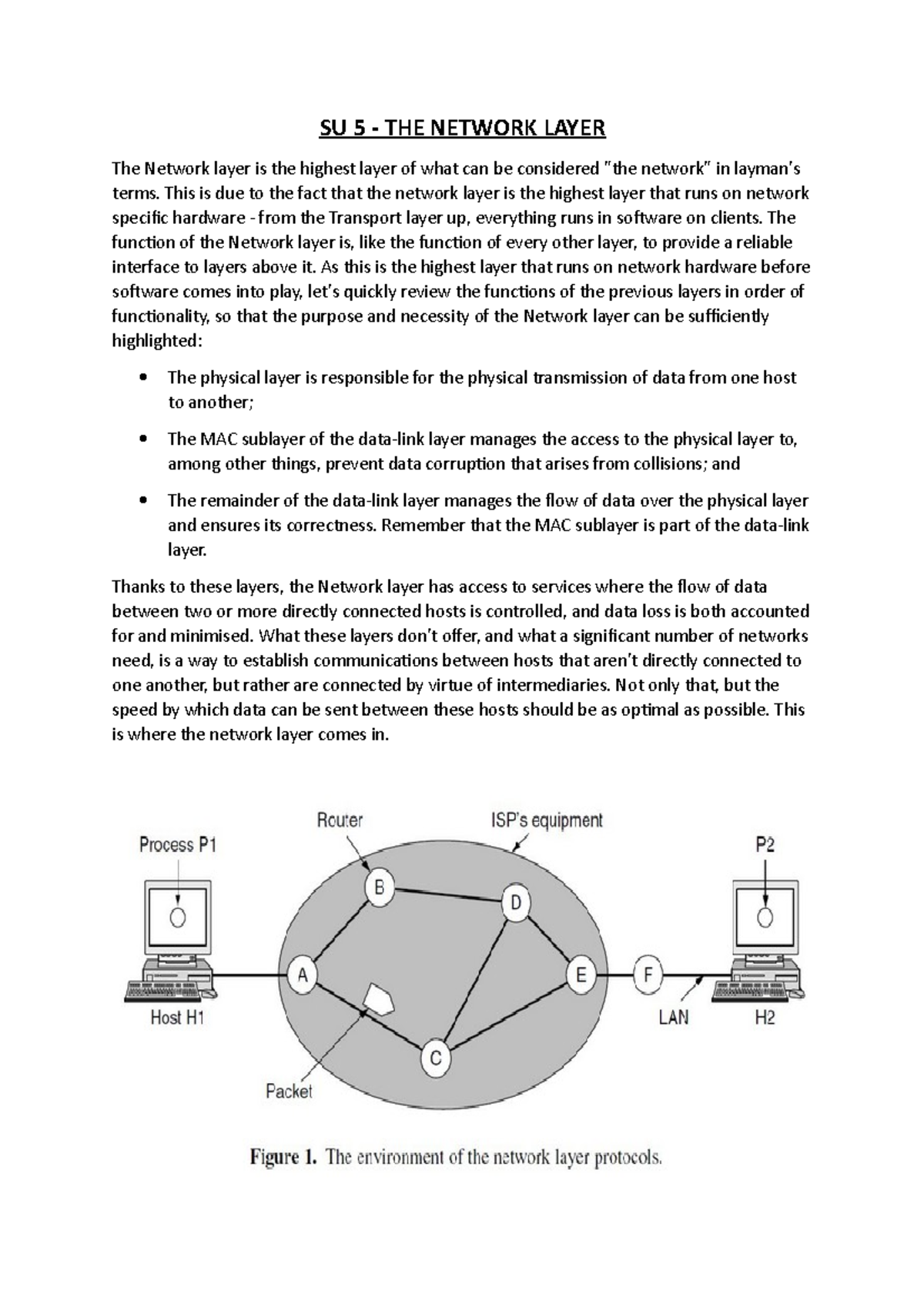 `SU5 - Summary of lesson - SU 5 - THE NETWORK LAYER The Network layer ...