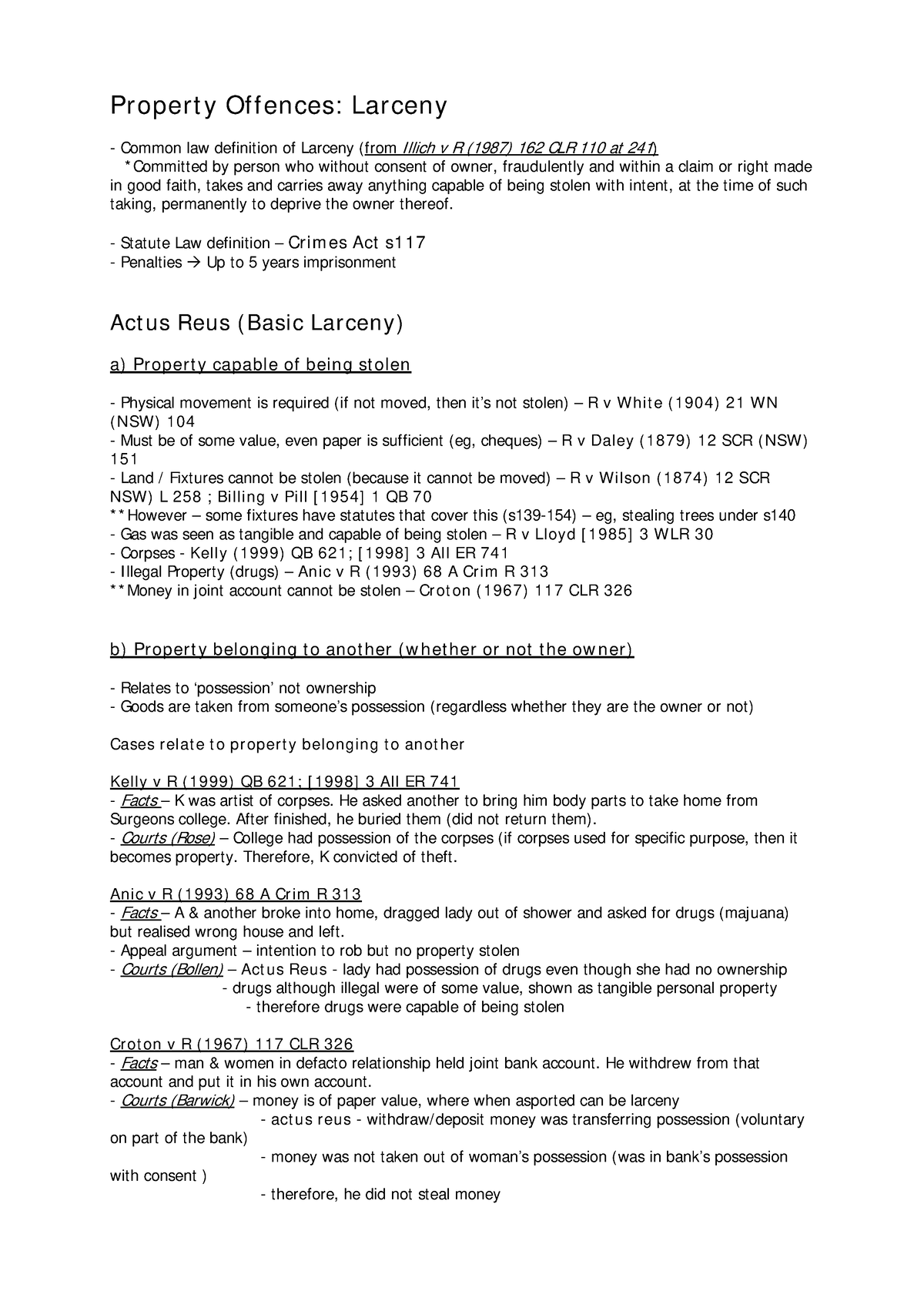 case-summaries-larceny-property-offences-larceny-common-law