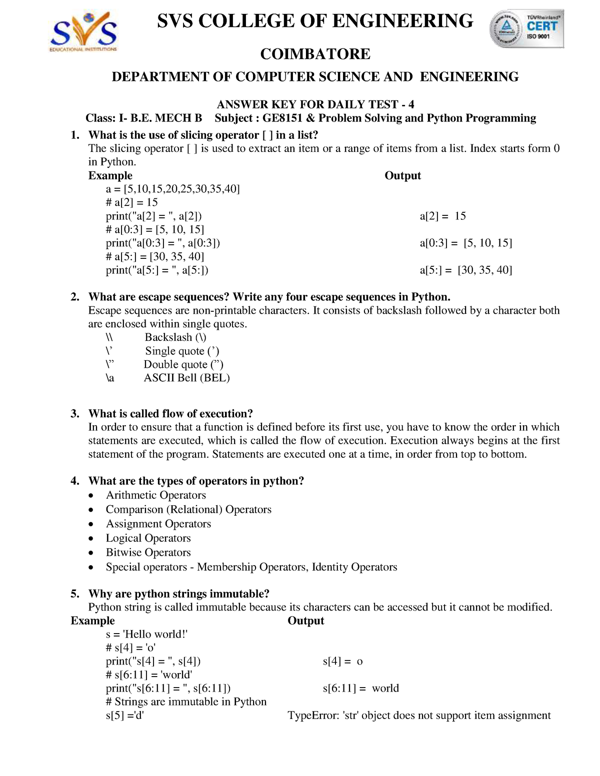 Python-Questions - Usefull Questions For Exam - SVS COLLEGE OF ...