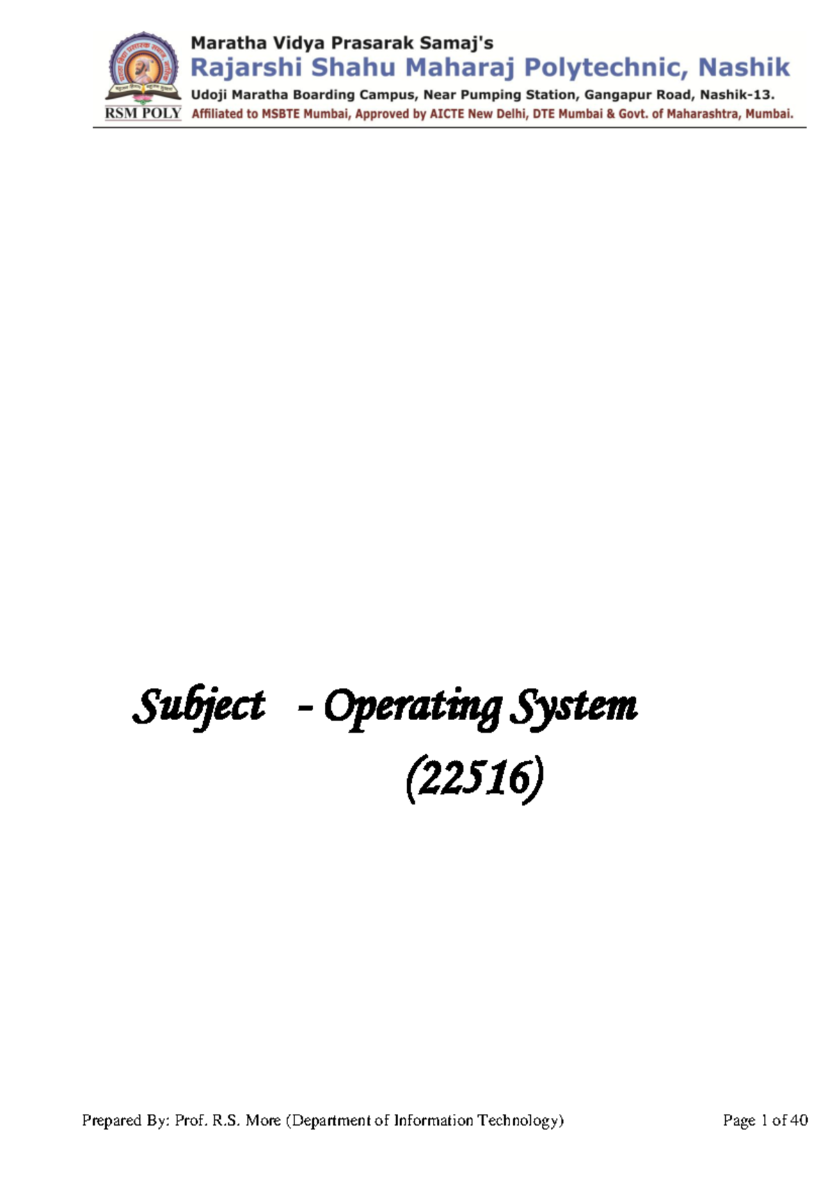 Osy qb - L ala la ala - Subject - Operating System (22516) Chapter No ...
