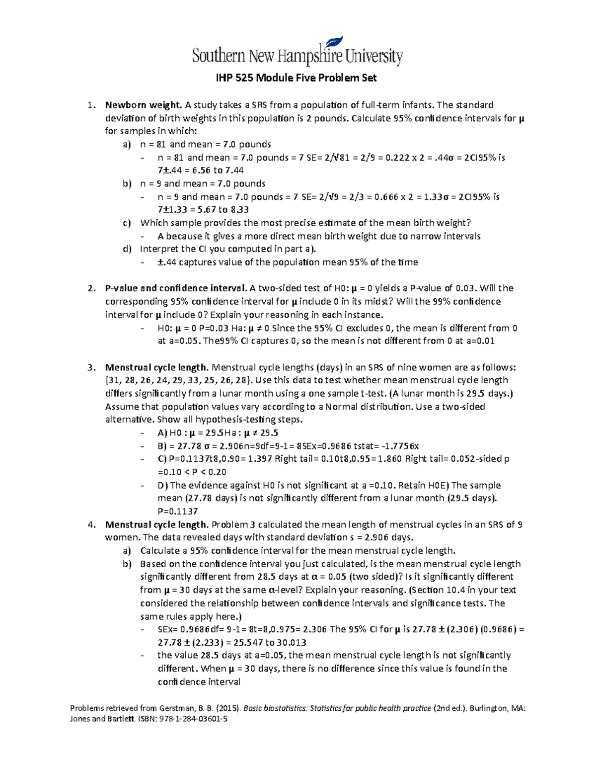 IHP 525 Module Five Problem Set Answers - IHP 525 Module Five Problem ...