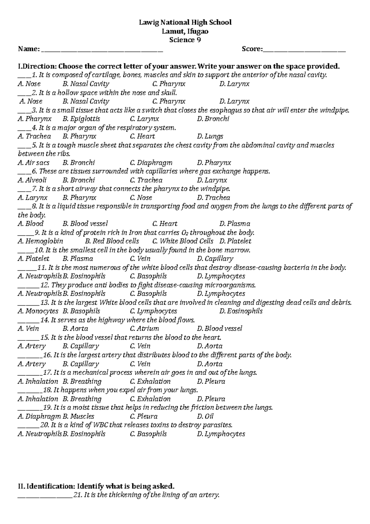 Quiz # 3 - for lecture purposes - Lawig National High School Lamut ...