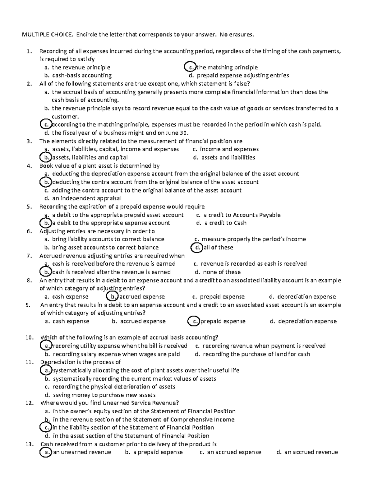 Basic Accounting Questions - MULTIPLE CHOICE. Encircle the letter that ...