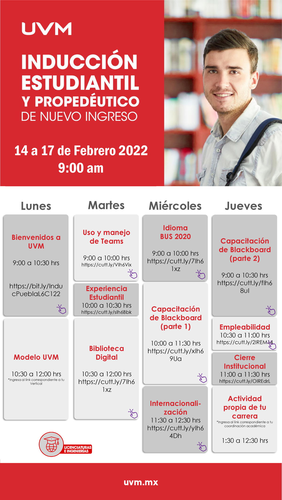 Agenda propedéutico Licenciatura UVM campus Puebla Conéctate a las