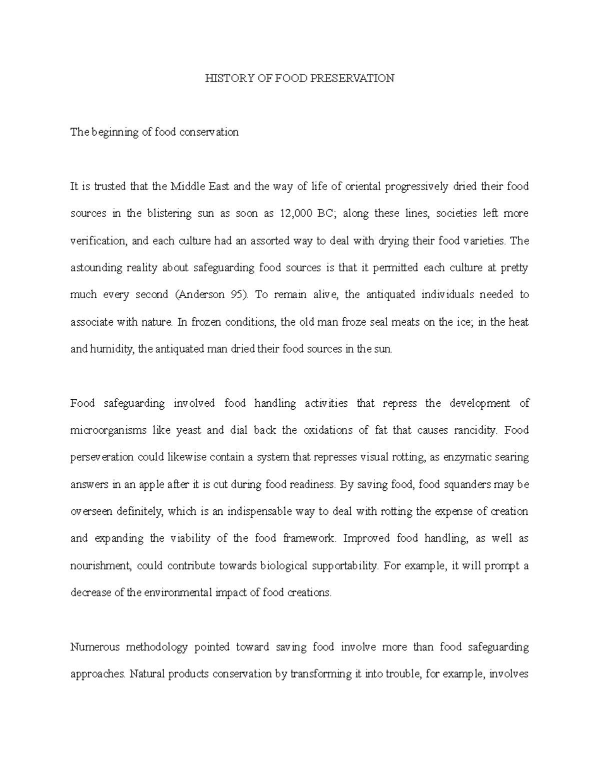 History OF FOOD Preservation Health, Nutrition & Safety Studocu