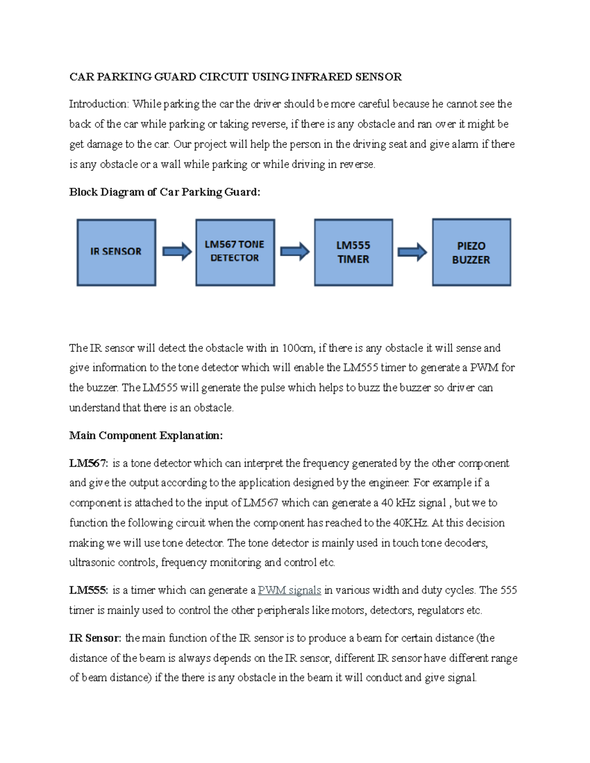 CAR Parking Guard Circuit Using Infrared Sensor CAR PARKING GUARD