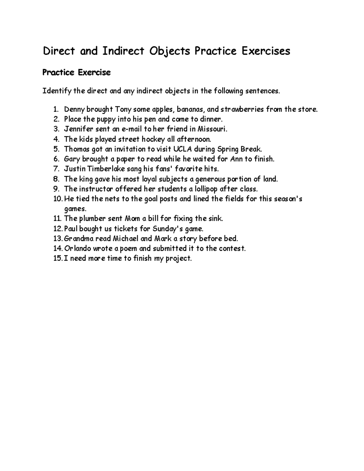 Execises Lesson 45 - ejercicios básicos - Direct and Indirect Objects ...