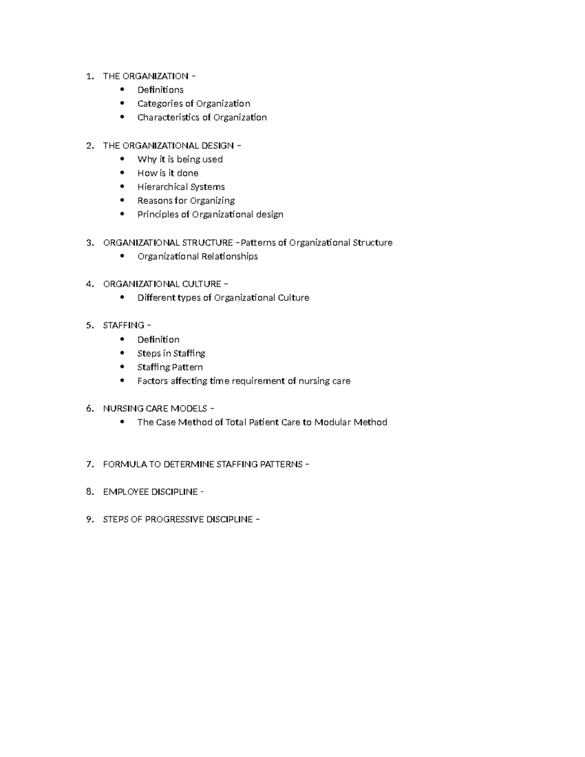 THE Organization - NOTES - 1. THE ORGANIZATION – Definitions Categories ...
