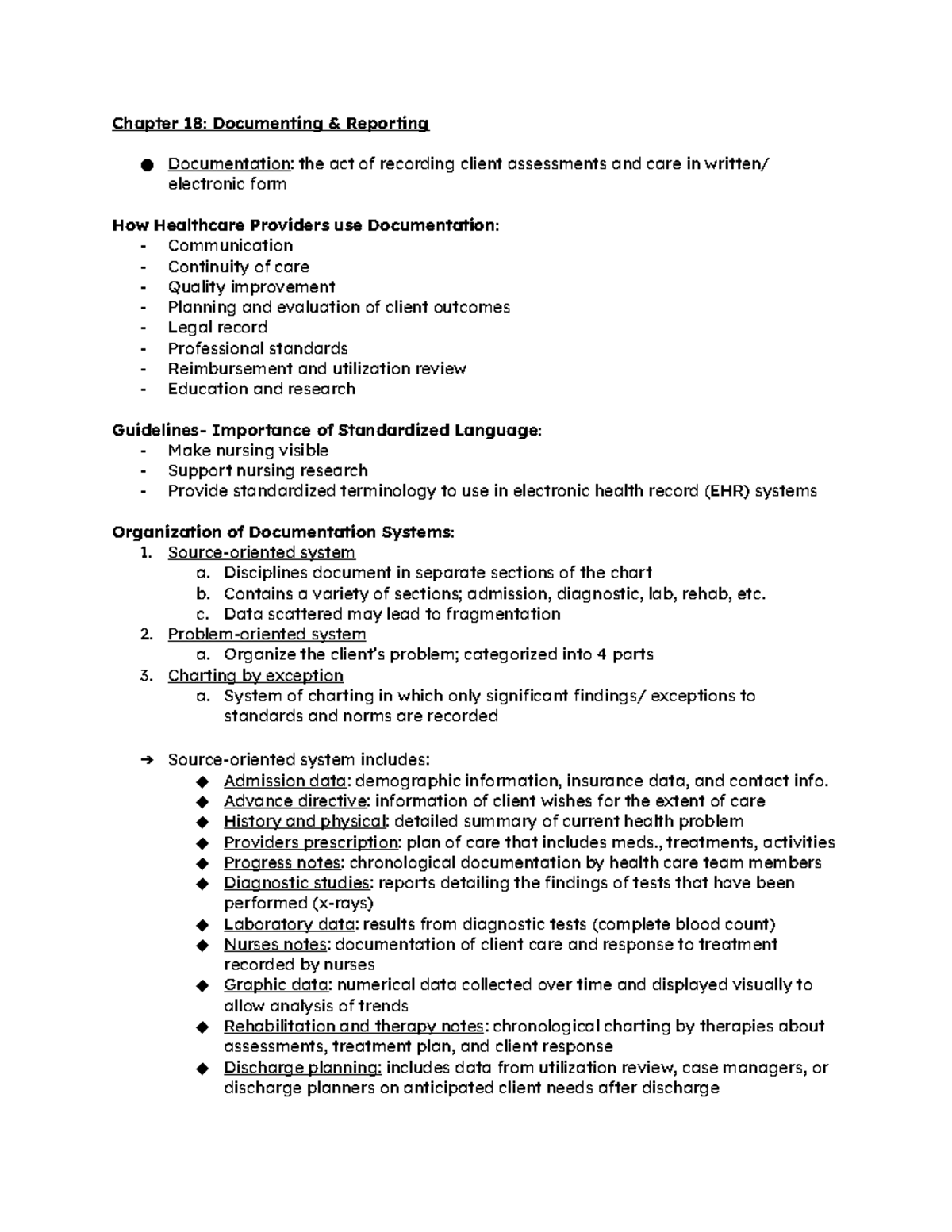NUR Exam 3 Study Guide - Dr. Hermann - Chapter 18: Documenting ...