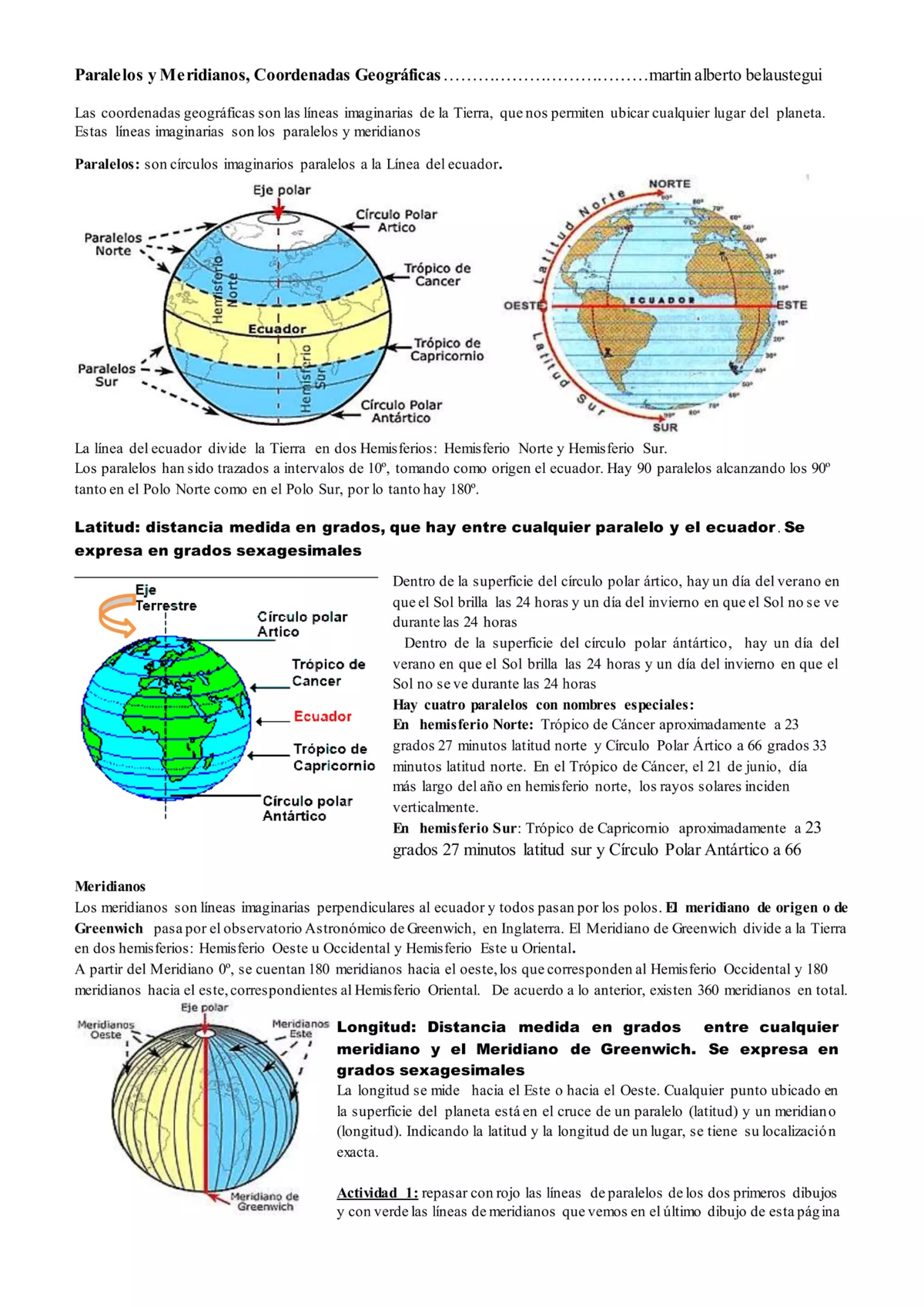 anexo de lineas imaginarias - Paralelos y Meridianos, Coordenadas ...
