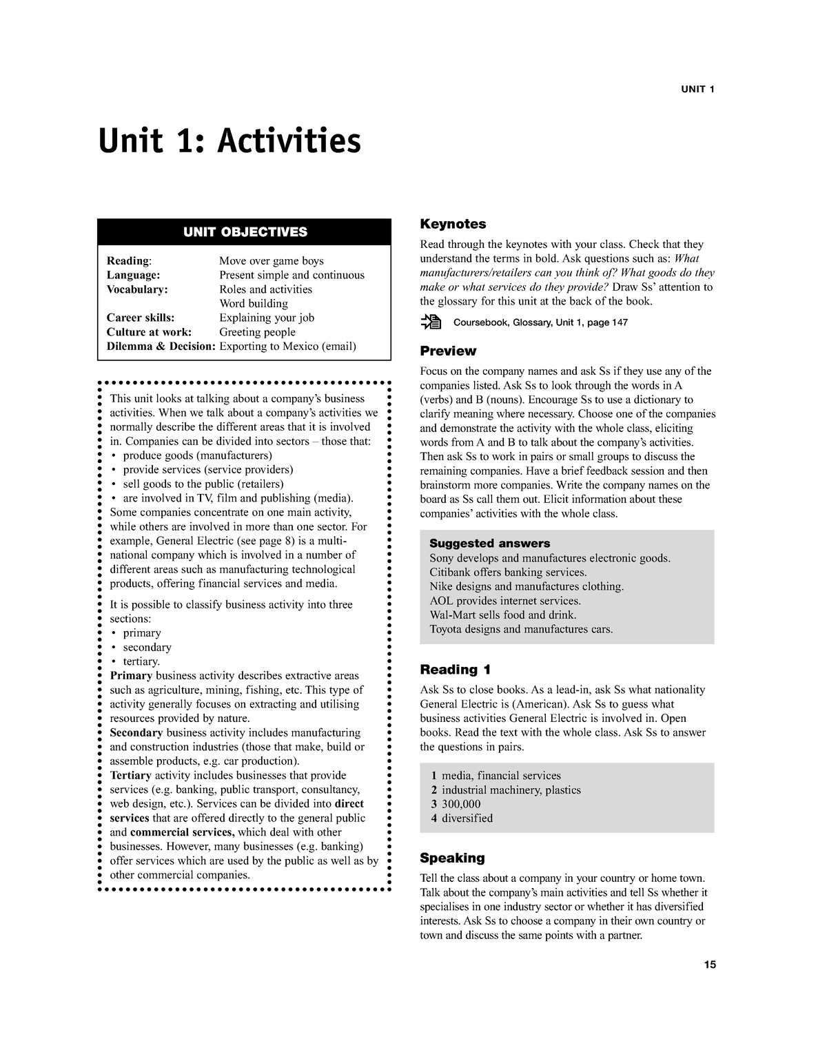 Intelligent Business Pre Int Teacher Book Unit1 - Unit 1: Activities UNIT 1 Keynotes Read through - Studocu