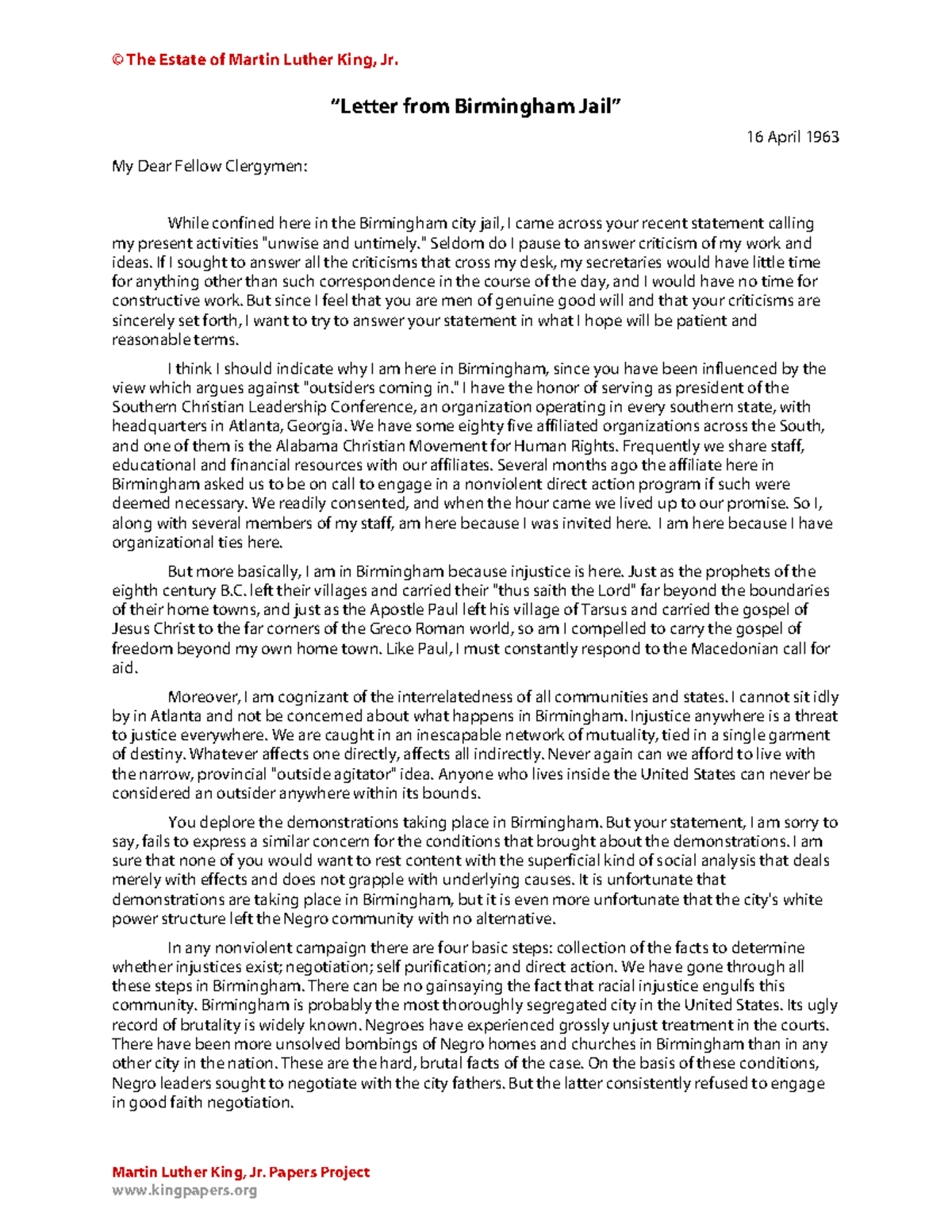 letter to birmingham jail thesis