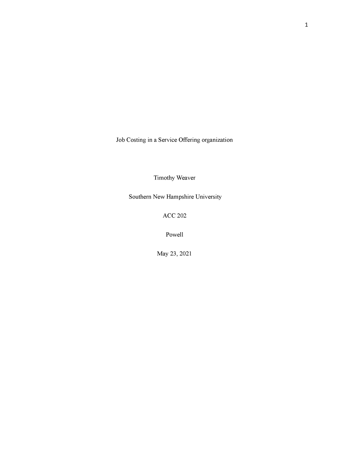 Cost Short Paper - Job Costing in a Service Offering organization ...