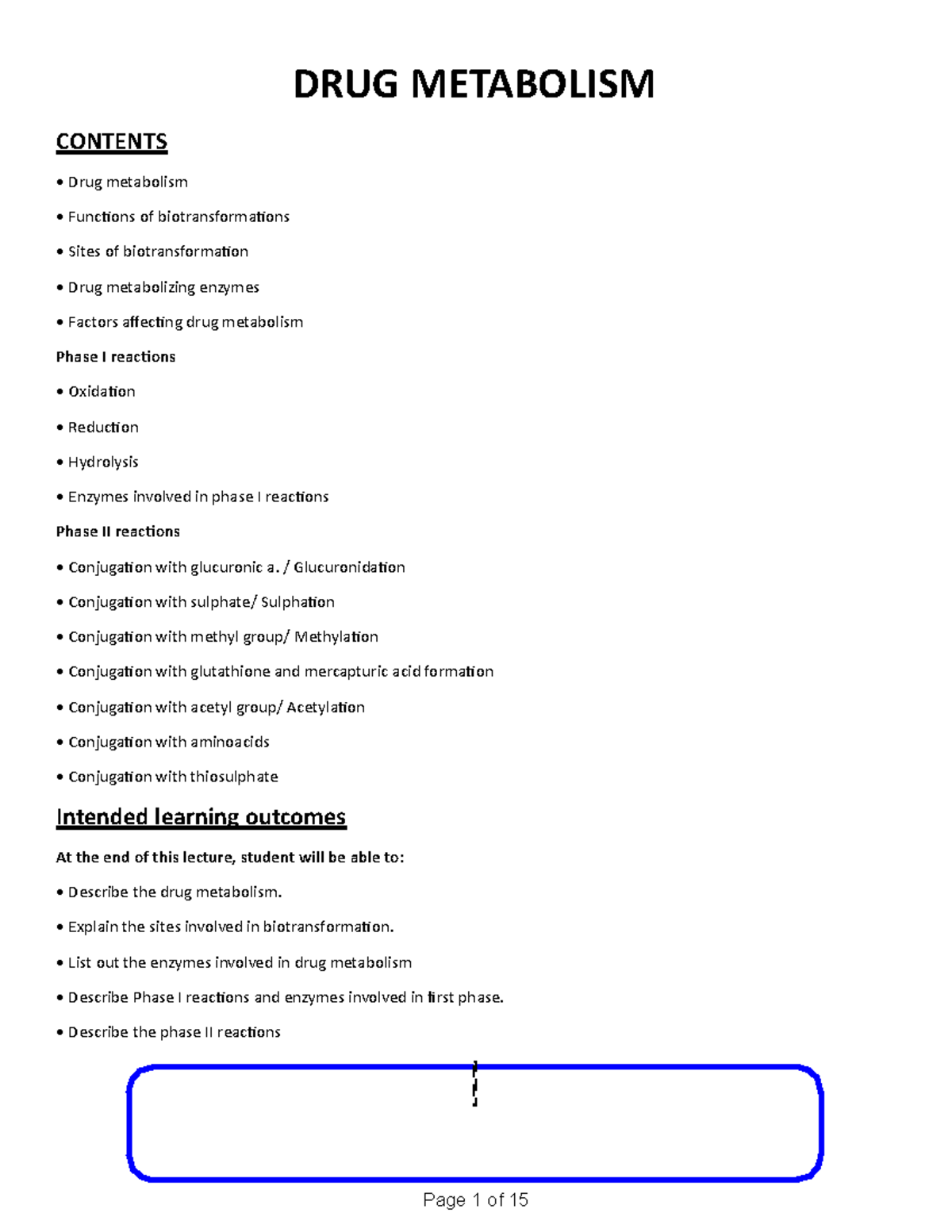 Chapter 26 Drug metabolism Page 1 of 15 CONTENTS DRUG METABOLISM