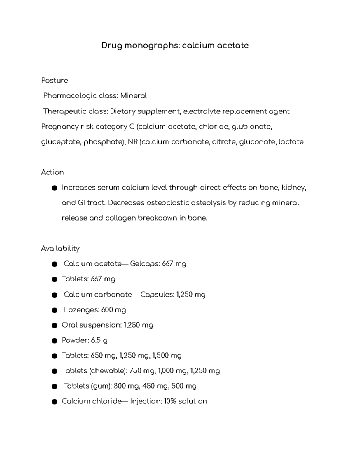 Drug monographs calcium acetate Drug monographs calcium acetate