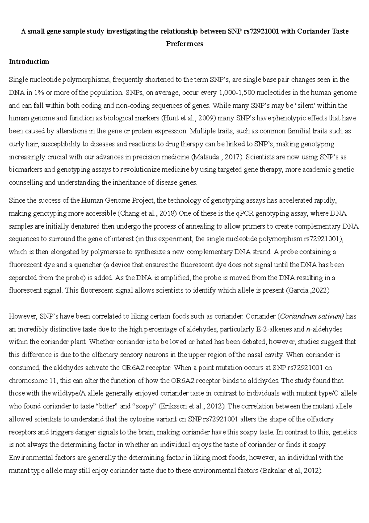 SNP Coriander Practical A small gene sample study investigating the