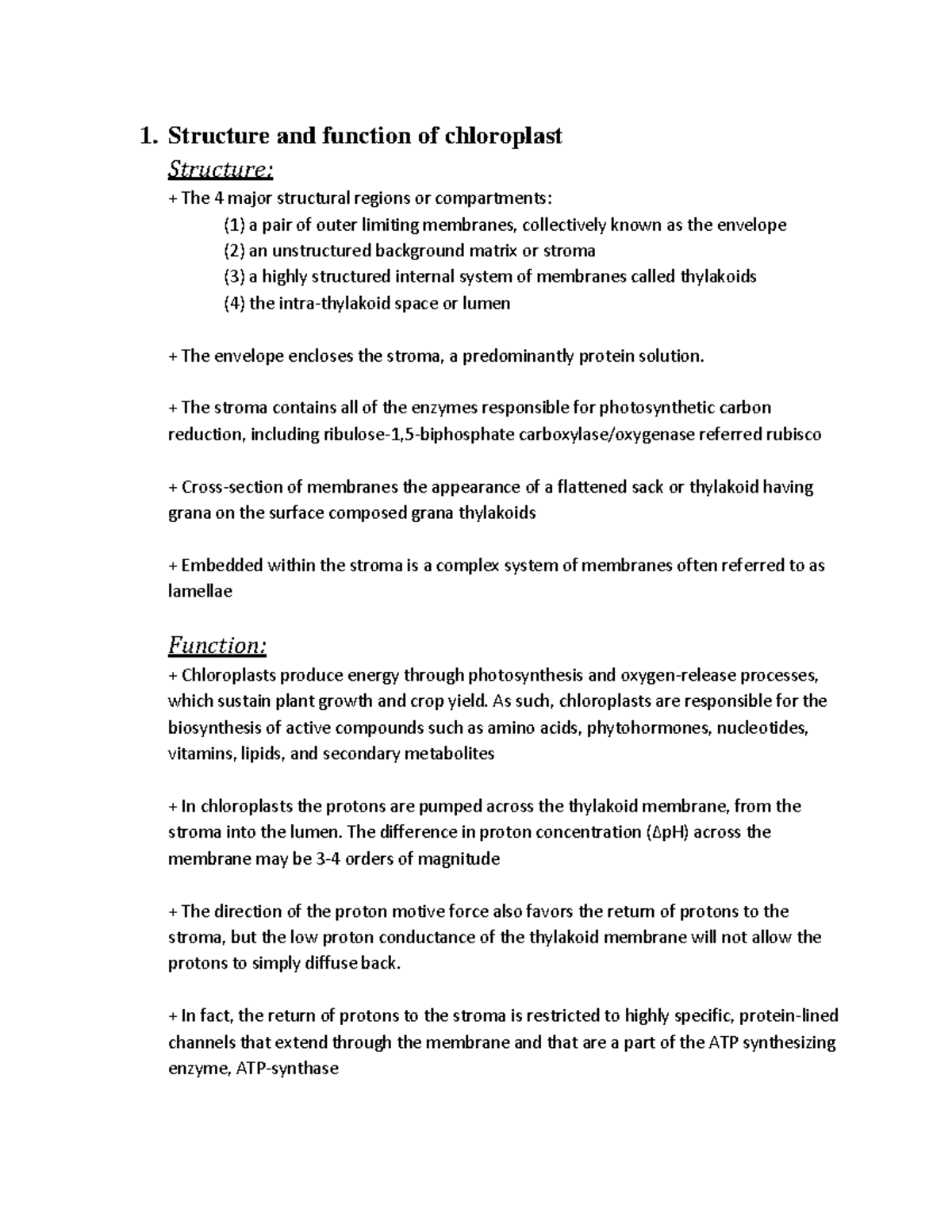 Plant-Physio-Final - Plant - 1. Structure and function of chloroplast ...