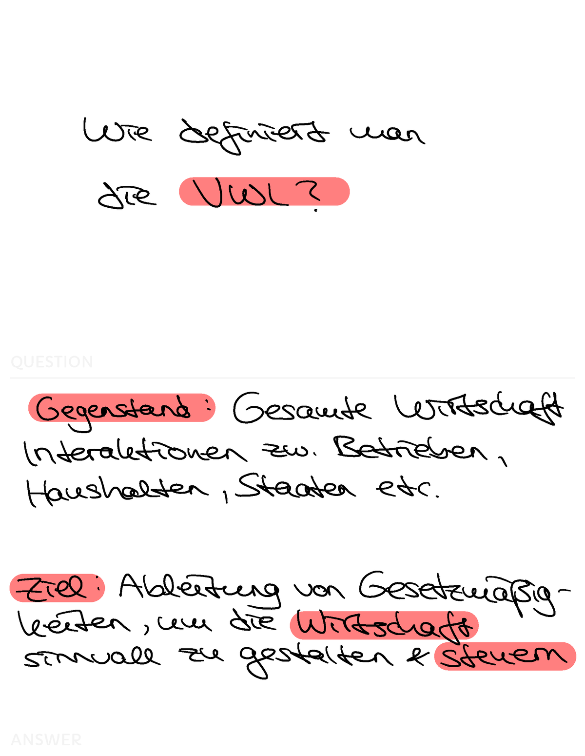 BWL A.1 Grundlagen Lernkarteien - QUESTION Wie Definiert Man Die VWL ...