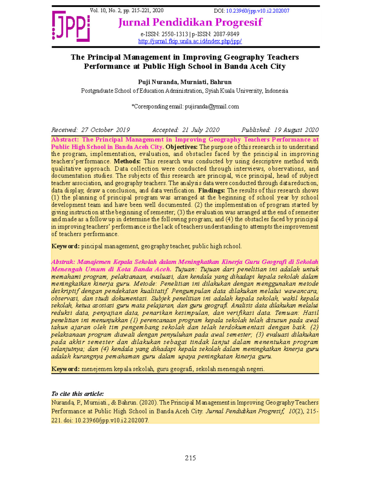 The Principal Management in Improving Geography Teachers Performance at ...